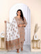 Miravan Womens Plus Size Keyhole Neck Brown Printed Pure Cotton Straight Kurta And Palazzo With Dupatta Set