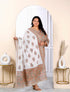 Miravan Womens Plus Size Keyhole Neck Brown Printed Pure Cotton Straight Kurta And Palazzo With Dupatta Set