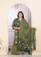 Miravan Womens Plus Size Green Cotton Floral Printed Kurta With Sharara And Dupatta