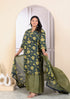 Miravan Womens Plus Size Green Cotton Floral Printed Kurta With Sharara And Dupatta