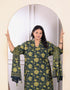 Miravan Womens Plus Size Green Cotton Floral Printed Kurta With Sharara And Dupatta