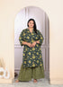Miravan Womens Plus Size Green Cotton Floral Printed Kurta With Sharara