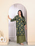 Miravan Womens Plus Size Green Cotton Floral Printed Kurta With Sharara