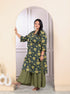 Miravan Womens Plus Size Green Cotton Floral Printed Kurta With Sharara