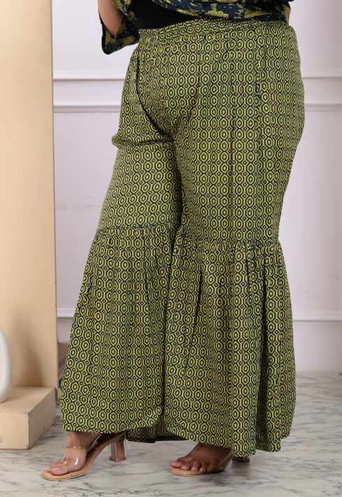 Miravan Womens Plus Size Green Cotton Floral Printed Kurta With Sharara