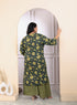 Miravan Womens Plus Size Green Cotton Floral Printed Kurta With Sharara