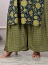 Miravan Womens Plus Size Green Cotton Floral Printed Kurta With Sharara