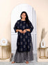 Miravan Womens Plus Size Blue And Grey Printed Pure Cotton Kurta With Sharara