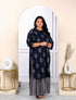 Miravan Womens Plus Size Blue And Grey Printed Pure Cotton Kurta With Sharara