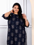Miravan Womens Plus Size Blue And Grey Printed Pure Cotton Kurta With Sharara