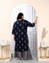 Miravan Womens Plus Size Blue And Grey Printed Pure Cotton Kurta With Sharara