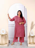 Miravan Womens Plus Size Floral Printed Charming Pink Straight Kurta With Palazzo Set