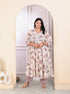 Miravan Womens Plus Size Pink Floral Printed V Neck Anarkali Kurta And Palazzo Set