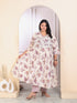 Miravan Womens Plus Size Pink Floral Printed V Neck Anarkali Kurta And Palazzo Set