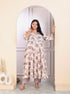 Miravan Womens Plus Size Pink Floral Printed V Neck Anarkali Kurta And Palazzo Set