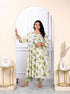Miravan Womens Plus Size Cotton Floral Print Green Anarkali Kurta And Palazzo Set