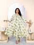 Miravan Womens Plus Size Cotton Floral Print Green Anarkali Kurta And Palazzo Set