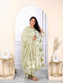 Miravan Womens Plus Size Attractive Floral Print Cotton Green Anarkali Kurta Palazzo And Dupatta Set