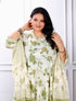 Miravan Womens Plus Size Attractive Floral Print Cotton Green Anarkali Kurta Palazzo And Dupatta Set
