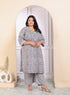 Miravan Womens Plus Size Blue Cotton Office Wear Floral Printed Kurta Palazzo Set