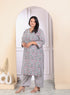 Miravan Womens Plus Size Blue Cotton Office Wear Floral Printed Kurta Palazzo Set