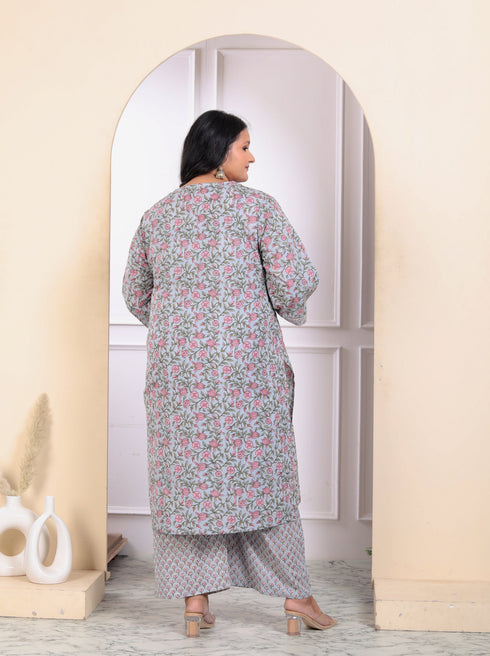 Miravan Womens Plus Size Pure Cotton Traditional Straight Kurta With Palazzo And Dupatta Set