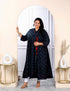 Miravan Womens Plus Size Navy Blue Abstract Printed Angrakha Style Anarkali Kurta