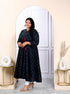 Miravan Womens Plus Size Navy Blue Abstract Printed Angrakha Style Anarkali Kurta