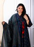 Miravan Womens Navy Blue Plus Size V Neck Abstract Printed Tassel Angrakha Kurta And Dupatta