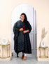 Miravan Womens Navy Blue Plus Size V Neck Abstract Printed Tassel Angrakha Kurta And Dupatta