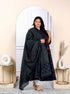 Miravan Womens Navy Blue Plus Size V Neck Abstract Printed Tassel Angrakha Kurta And Dupatta