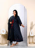 Miravan Womens Navy Blue Plus Size V Neck Abstract Printed Tassel Angrakha Kurta And Dupatta