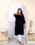 Miravan Womens Plus Size Black Embroidered And Mirror Work Straight Kurti