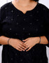 Miravan Womens Plus Size Black Embroidered And Mirror Work Straight Kurti
