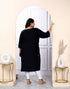 Miravan Womens Plus Size Black Embroidered And Mirror Work Straight Kurti