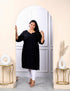 Miravan Womens Plus Size Black Embroidered And Mirror Work Straight Kurti