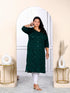 Miravan Womens Plus Size Green Embroidered And Mirror Work Straight Kurti