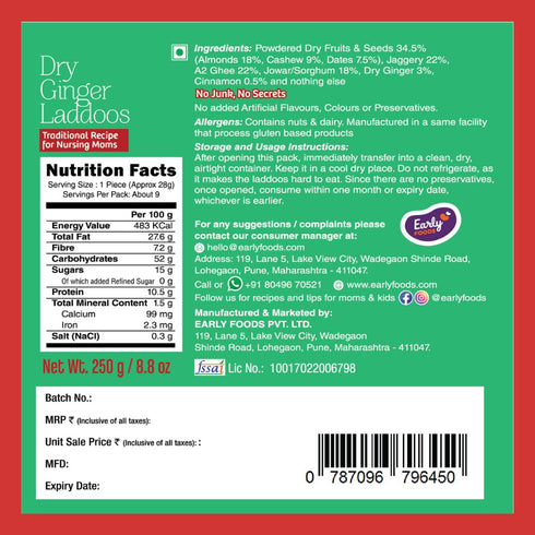 Early Foods Pack of 6 A2 Ghee Millet Laddoos