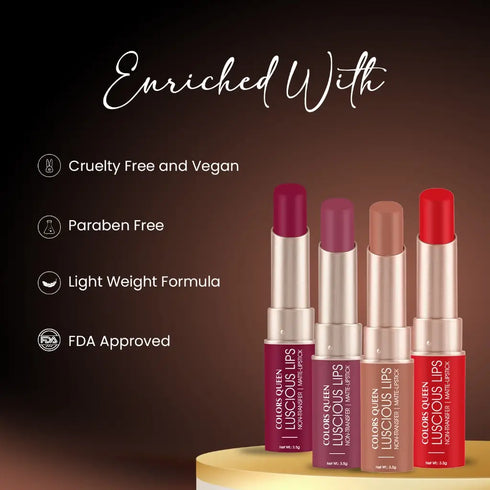 Colors Queen Luscious Lips Non-Transfer Lipstick – 25 Matte Shades
