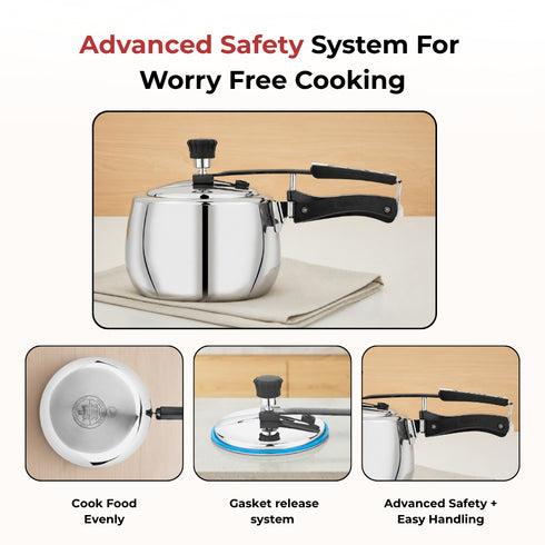 Vinod Doniv Titanium Triply Stainless Steel Pressure Cookers 2 Ltr Inner Lid Induction Friendly