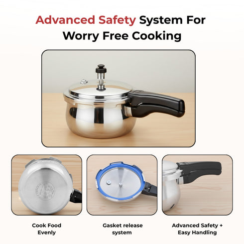 Vinod Doniv Titanium Triply Stainless Steel Pressure Cookers 2 Ltr Outer Lid Induction Friendly