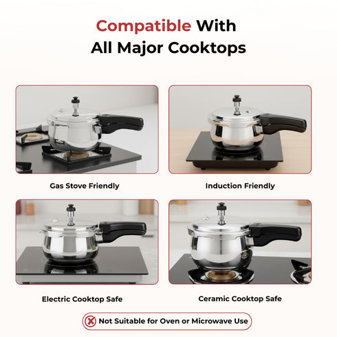 Vinod Doniv Titanium Triply Stainless Steel Pressure Cookers 2 Ltr Outer Lid Induction Friendly