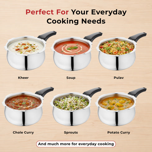 Vinod Doniv Titanium Triply Stainless Steel Pressure Cookers 2 Ltr Outer Lid Induction Friendly