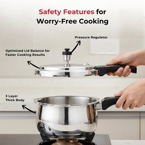 Vinod Doniv Titanium Triply Stainless Steel Pressure Cookers 3 Ltr Outer Lid Induction Friendly