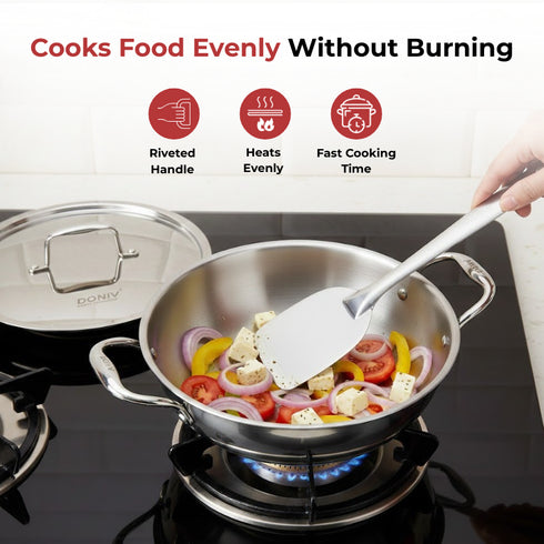 Vinod Doniv Titanium Triply Stainless Steel Kadhai with Steel Lid 24 cm Capacity 2.60 Liter Induction Friendly