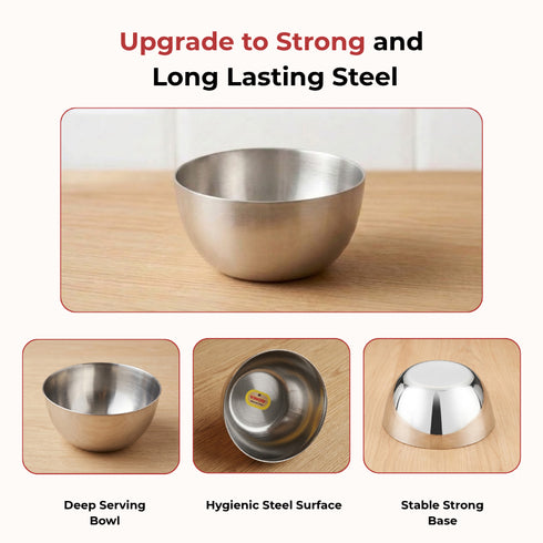 Vinod Stainless Steel Two Tone Bowl Set of 6 Pieces 200 ml Highest Grade Steel Tough and Strong Rust Free and Dishwasher Safe