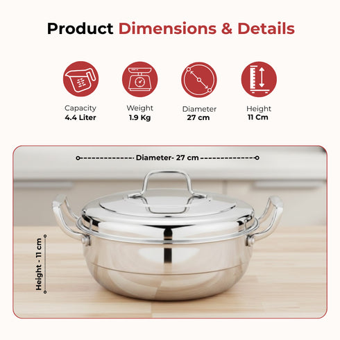 Vinod Doniv Stainless Steel Induction Bottom Multi Kadhai with 5 Plates 2 Idli 1 Mini Idli 1 Patra Momos 2 Khaman Dhokla