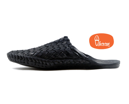 Vhaanfootwear Black Color Handstitched Half Net Slip on Kolhapuri Chappal For Men