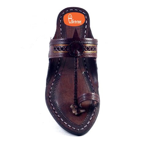 Vhaanfootwear Golden Weni Dark Brown Ladies Kolhapuri Chappal