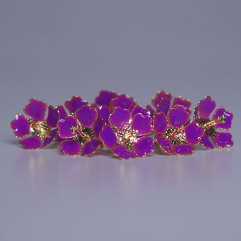 Pure Silver Enamel Purple Colour Flowers 18G (Pack Of 10)